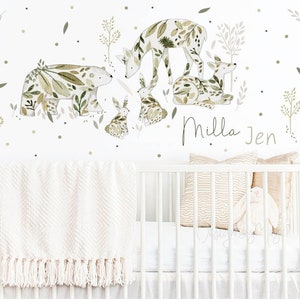 Foliage forest animals Wall Decal, Pine trees Fabric Wall Decal Room Mural Nursery Forest Animal Decals Pine trees stickers Baby decor