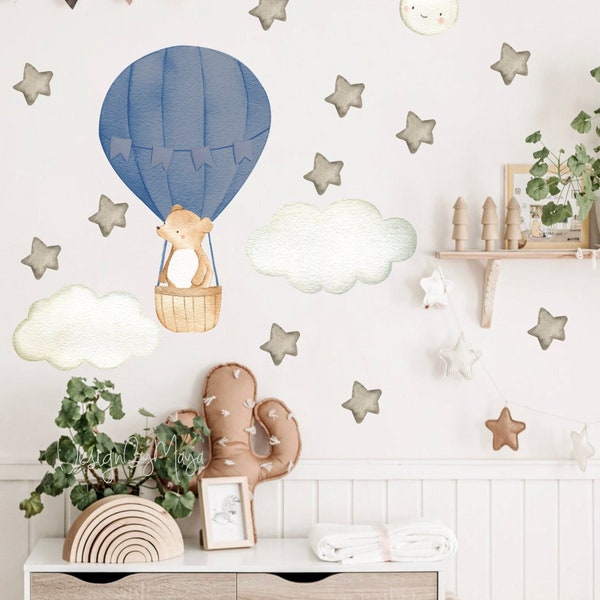 Acuarela de globo, calcomanías de vivero, calcomanías de pared de vivero de arte, calcomanías de globo de aire caliente, decoración de pared, calcomanías para niños, calcomanías de carnaval, decoración de vivero