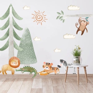 Safari decals, Watercolor Safari Wall Stickers, Safari wall decals, Baby Decor nursery Safari Nursery Fabric Decal safari Kids room decor