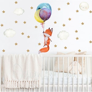 Nursery Wall Decals Balloon Decals, Baby Fox Balloon wall decal, Nursery decals Wall Decor Kids Decals Carnival Decals, Nursery mural Decor