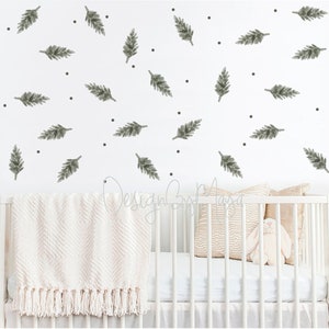 Watercolor pine branch Woodland kids room Wall Decal Fabric cling Room Mural Nursery Forest Animal Decals Pine trees stickers Baby decor