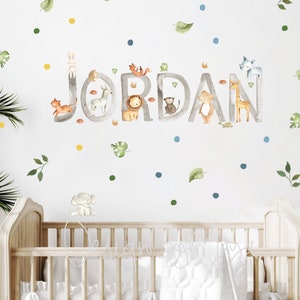 Baby Name Decor, Nursery Safari theme, Fabric Decals, Baby name, personalized baby decor, Baby room wall art, Watercolor Safari Wall Sticker