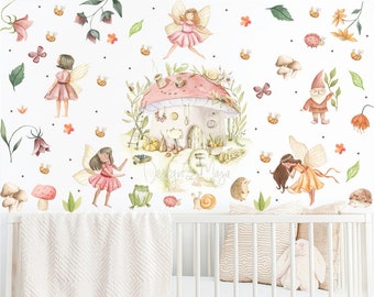 Vinilos decorativos de acuarela para casa de hadas: decoración floral para habitación infantil