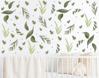 Green Leaf Wall Decals: Boho Nursery Botanical Decor