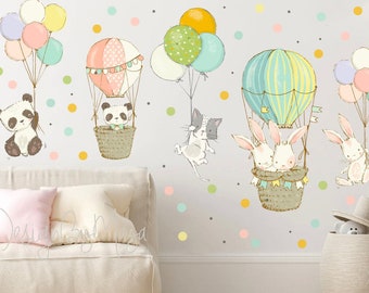 Adesivos de parede de balão de ar quente, adesivos de berçário, adesivos de parede de animais bebês, adesivos de balão, decoração para crianças, decalques, decalque de carnaval, decoração de berçário