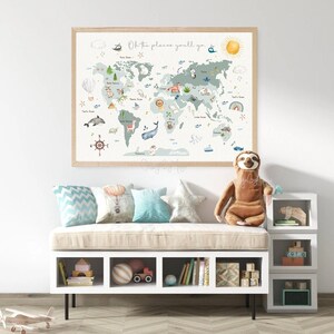 Weltkarte gedruckt auf Leinwand Fine Art, Kinderzimmer Dekor, Kinderzimmer Kunstdruck, Kinderzimmer Dekor, Kinderzimmer Dekor, Kinderzimmer Dekor