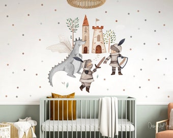 Knight and Dragon Fabric Wall Decals: Watercolor Nursery Decor