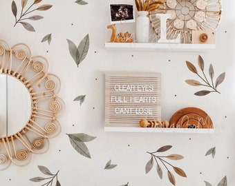 Bohemian Tropical wall stickers, Boho Floral Green leaves, Boho Chic decals, Boho fabric clings, Baby room Foliage Botanical Scandinavian