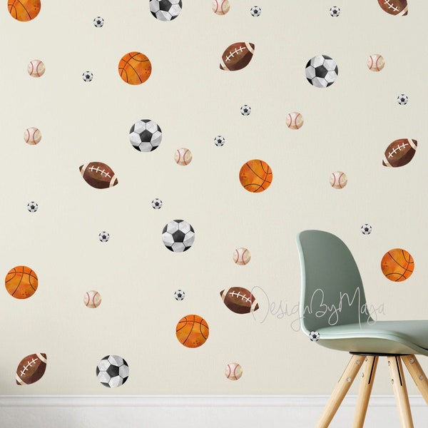 Sports Balls Wall Decals, Sport Wall Art, Boy Kids sport Decor, Soccer, Basketball, Football, Baseball, Volleyball Decor wall stickers art