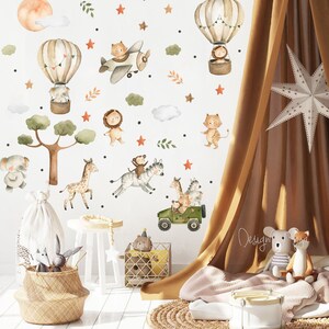 Baby room wall decor Watercolor Safari Wall Stickers Baby Boy Decor nursery Safari Nursery Fabric Decal safari nursery Wall stickers room