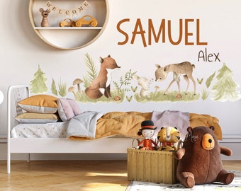 Baby name wall sticker, Name above crib, Woodland mural, woodland wall sticker, Kids room decor, Forest Nursery art, Baby name decal Jungle