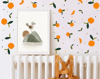 Fabric Citrus Wall Decals: Watercolor Clementine Nursery Decor