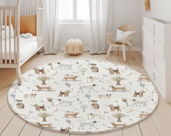 World Map Dogs Round Rug - Playroom Nursery Decor 60"