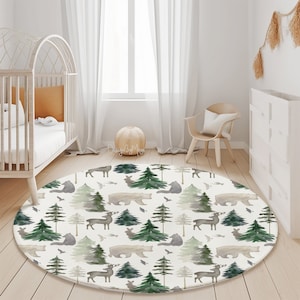 Wundervoller runder Teppich, Waldteppich, runder Teppich mit Weltkarte, Spielteppich, Spielteppich, Kinderzimmerteppich, Spielzimmerteppich