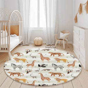 Safari-Teppich, runder Teppich mit Weltraum-Sonnensystem, Weltkartenteppich, Spielmatte, Kinderzimmer-Teppich, Gedruckter Spielzimmer-Bodenteppich