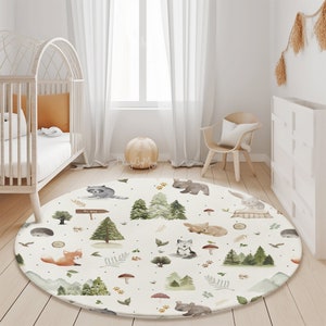 Wundervoller runder Teppich, Waldteppich, runder Teppich mit Weltkarte, Spielteppich, Spielteppich, Kinderzimmerteppich, Spielzimmerteppich