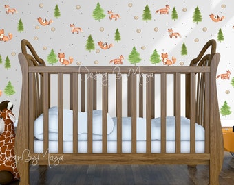 Woodland Animal Decals, Pine tree stickers, Baby Room decor, Fox nursery Woodland Wall Decal Fabric Wall Decal Kids Room Mural Nursery decal