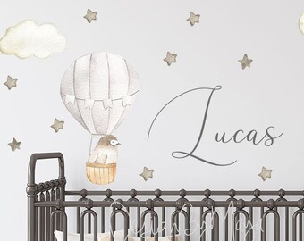 Penguin Hot Air Balloon Watercolor Wall Decals: Gender Neutral Nursery Decor