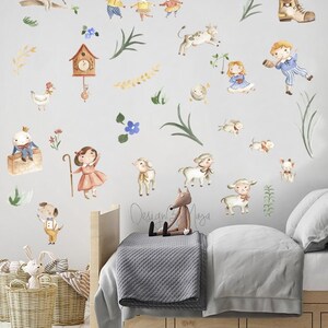 Vintage decals Baby room Watercolor Mother Goose Nursery Rhymes Wall decor Fabric decals Nursery Decals Baby Decals Wall Decor Kids Rhymes