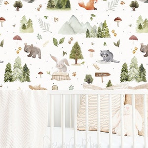 Carta da parati foresta per bambini, Carta da parati per cameretta per bambini Carta da parati coniglietto Carta da parati per cameretta per bambini Fiore Coniglio Acquerello Foresta magica per bambini Asilo nido