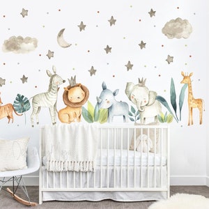 Baby room wall decor Watercolor Safari Wall Stickers Baby Boy Decor nursery Safari Nursery Fabric Decal safari nursery Wall stickers room