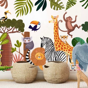 Safari Wall Stickers, Baby room wall decor Watercolor, Jungle Decor nursery Safari Nursery Fabric decal safari nursery stickers room