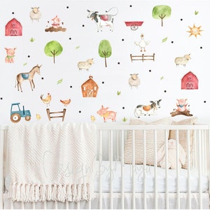 Farm Animals Watercolor Nursery Art Wall Art Pig Cow Horse Sheep Lamb Chicken Donkey Duck Farm house wall art Nursery wall decor Baby room