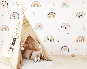 Boho rainbows Scandinavian baby room modern art Fabric Decals, Nursery Baby Wall Decal Modern mural Decor, Boho baby wall decor Baby Cling