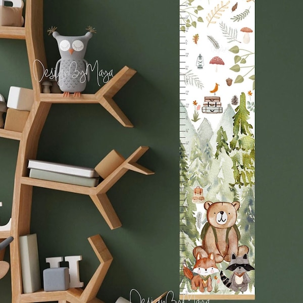 Woodland animals growth chart, Kids Safari Height chart, Canvas Growth Chart, Nursery Decor Kid, Jungle animal, Baby Room, Nursery Art Decor