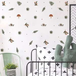 Woodland theme kids room Wall Decal Fabric Watercolor Room Mural Nursery decal Forest Animal Decals Pine trees stickers Baby decor