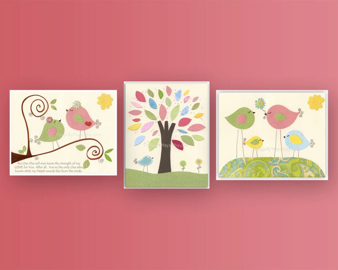 Baby Girl Room Nursery Wall Art Nursery Art Love Birds Set of Etsy