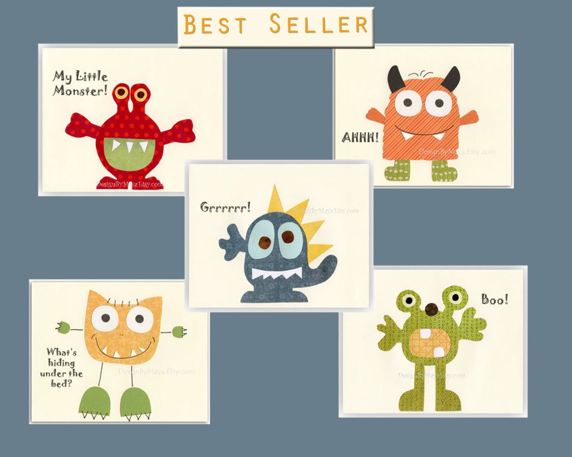 Monster Wall Art Canvas Growth Chart Nursery Decor Kid Etsy