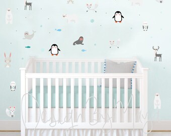 Arctic Animals,Kids Wall Decals, Modern decor, Baby room, Baby Nursery art, Wall Decal Kids, Modern Nursery Decal, Arctic art, cling decor