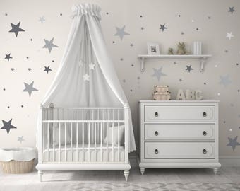 Nursery decor, Baby Nursery Wall Decals, Gray, Grey, Stars, Baby Nursery Wall Decal, Kids Wall Decal, Modern Nursery Wall Decal, Kids decor
