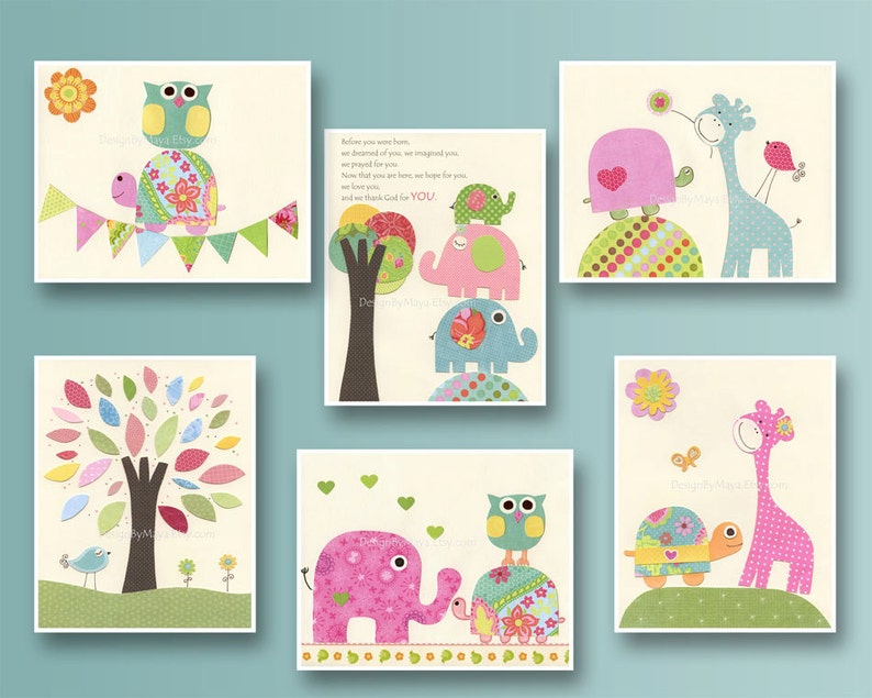 Nursery Print Baby Girl Room Decor Nursery Art Set of 6 Etsy