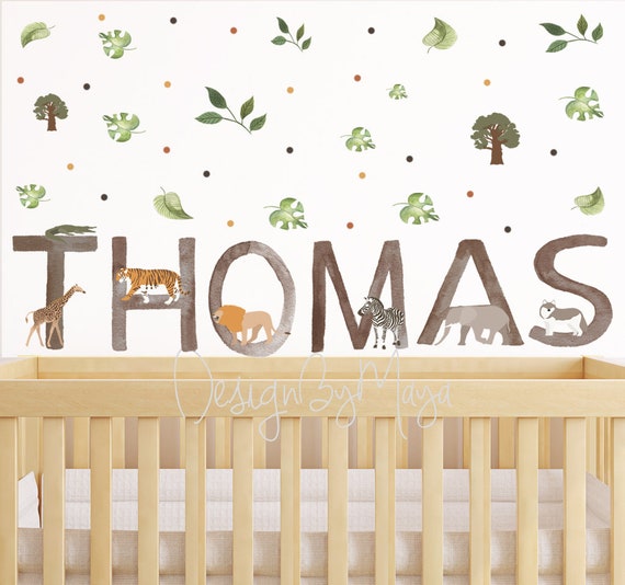 Baby Name Above Crib Watercolor Safari Wall Stickers Decor Etsy