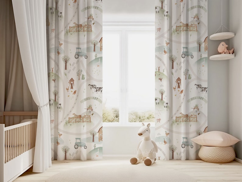 Hedgehog and Mushrooms Curtains, Farm Kids Room Curtain, Boho Nursery