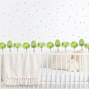 Green Trees decal Woodland Decals Polka Dots sticker Baby Room decor Fabric Wall Decals Vinyl decal baby Wall Decal Room Murals Tree Bloom