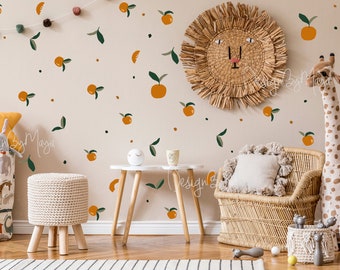 Clementine Wandtattoos: Aquarell Zitrus, Boho Kinderzimmer Dekor