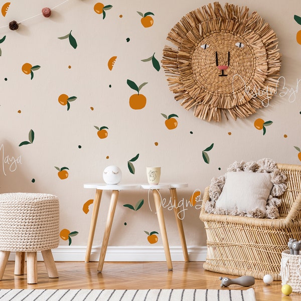 Fabric citrus Decals, Desert murals, Southern Decor, Boho wall decor, Retro Nursery Decal, Watercolor Clementine art, House wall stickers