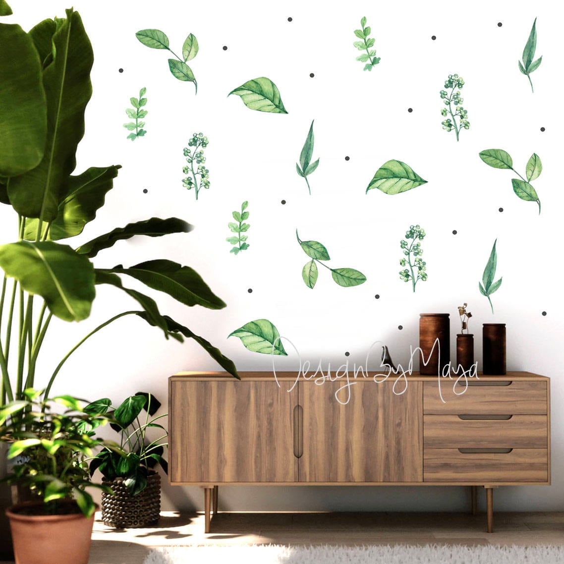 Botanical Decor Green Leaf Wall Decal Modern Decal Leaves Etsy