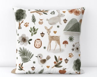 Woodland Animals Pillow: Forest Nursery Decor, 100% Cotton