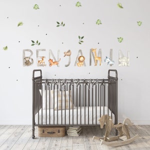 Baby Name Decor, Nursery Safari theme, Fabric Decals, Baby name, personalized baby decor, Baby room wall art, Watercolor Safari Wall Sticker