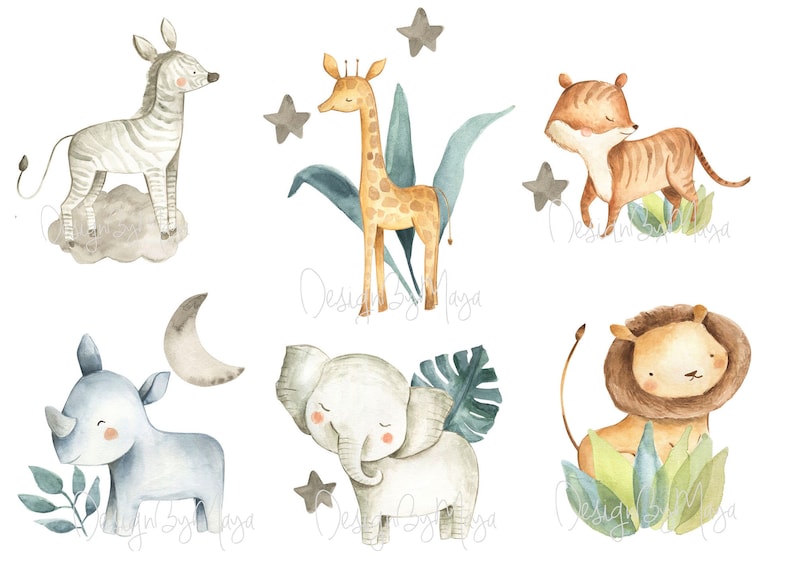 Watercolor Safari Animals Fabric Wall Decals: Baby Nursery Decor - Etsy