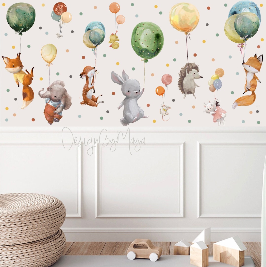 Balloon Wall Decal, Nursery Decals, Baby Animals Nursery Wall Decals ...