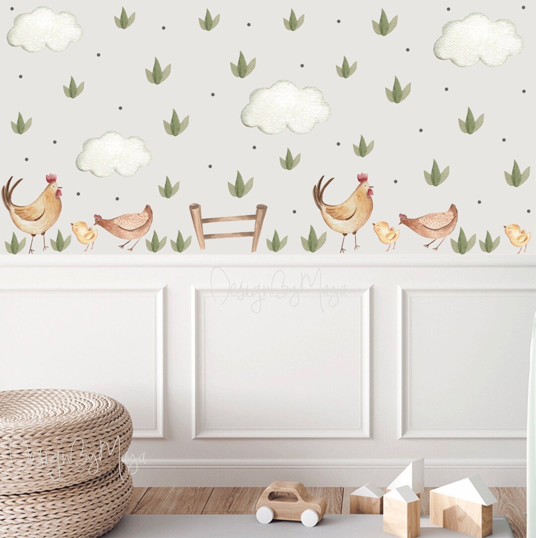 Farm Animals Decals, Watercolor Nursery Art Wall Art Pig Cow Horse Sheep Lamb Chicken Donkey