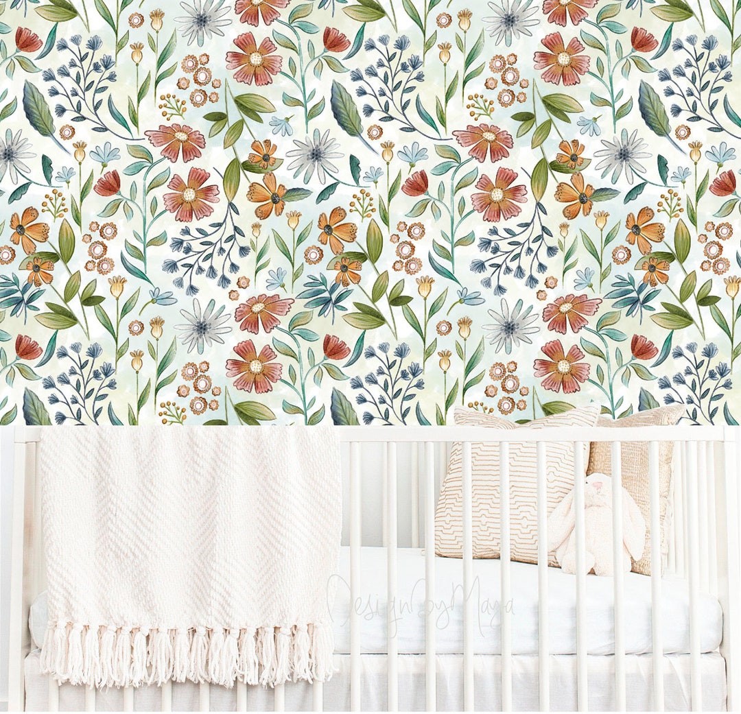 Vintage Flowers Baby Girl Wallpaper, Botanical Flower Wall Paper ...