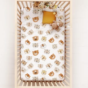 Tiger Gesichter Bettlaken, Baby Tier Safari Thema, Boho Minky Sherpa Dschungel Krippe, Giraffe Affe Elefant Faultier Schildkröte Zebra Regenbogen Savannah