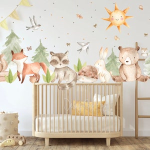 Woodland Animals Decals, Polka Dots Decor, Nursery Decals, Baby woodland, Nursery fabric decals Wall Decal Forest Murals Fox Bunny Bear