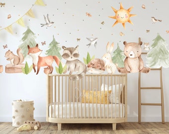 Woodland Animals Decals, Polka Dots Decor, Nursery Decals, Baby woodland, Nursery fabric decals Wall Decal Forest Murals Fox Bunny Bear